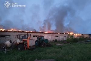Russians attack company with drones in Donetsk region, sparking large-scale fire
