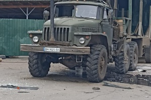 Drone hits logging vehicle in Sumy
