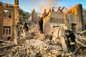Russian Shahed drone attack destroys enterprise and administrative building in Velykyi Burluk