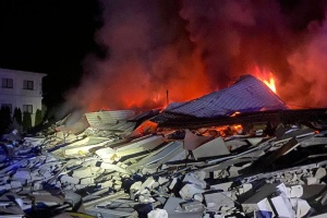 Large-scale drone attack destroys enterprise building, damages homes and power lines in Poltava region