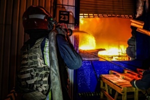 Large-scale fire extinguished in Kharkiv region at enterprise attacked by Russian drones at night