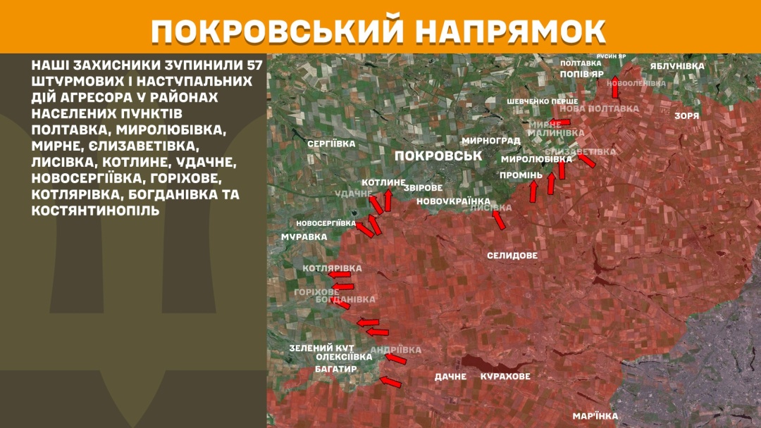 Ситуація на фронті: ЗСУ відбили 57 атак ворога на Покровському напрямку, 35 - на Новопавлівському