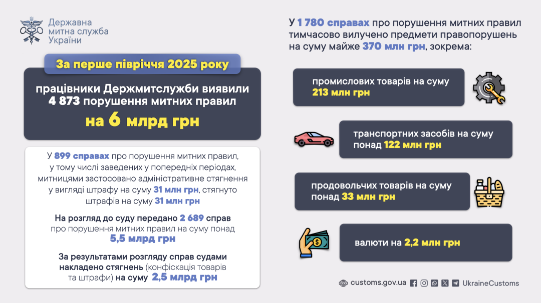 Митники за пів року виявили порушень на ₴6 мільярдів