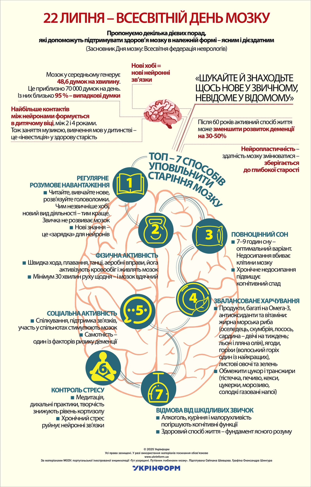 За матеріалами МОЗУ; португальської ілюстрованої енциклопедії «Тут усередині. Путівник глибинами мозку». Використано ілюстрації з сайтів kubg.edu.ua, freepik.com, flaticon.com