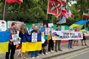 Activists picket Iranian embassy in London over three years of Shahed terror on Ukrainian cities