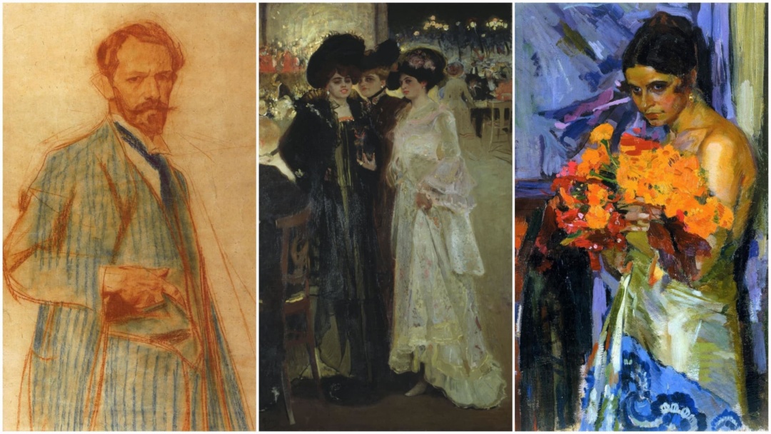 Олександр Мурашко. Автопортрет (1917). Паризьке кафе (1903). Жінка з квітами (1918).