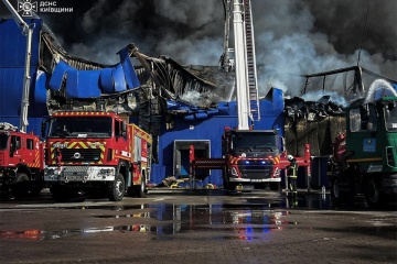 Firefighters battle blaze in Kyiv region for over 10 hours after Russian drone strike