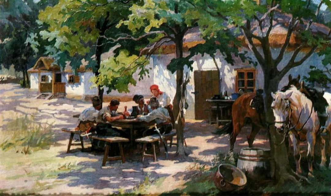 Микола Самокиш, «Запорожці обідають» («Запорожці біля корчми»), 1917. Фото wikipedia