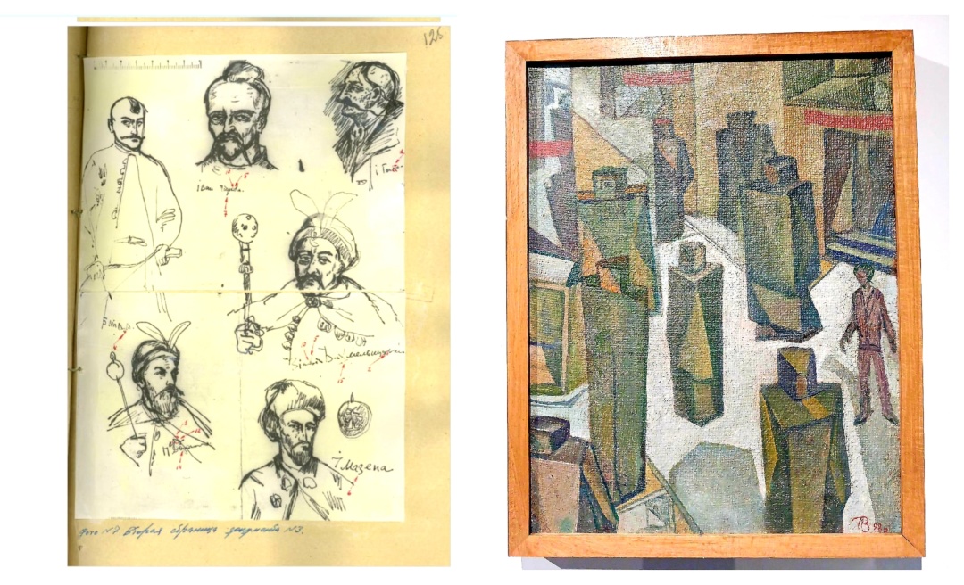  «Націоналістичні» ескізи Опанаса Заливахи, долучені до карної справи, та картина «Совки (Досконалість)» 1988 року.