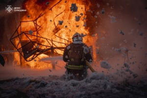 Rescuers show consequences of morning strike on industrial zone of Sumy