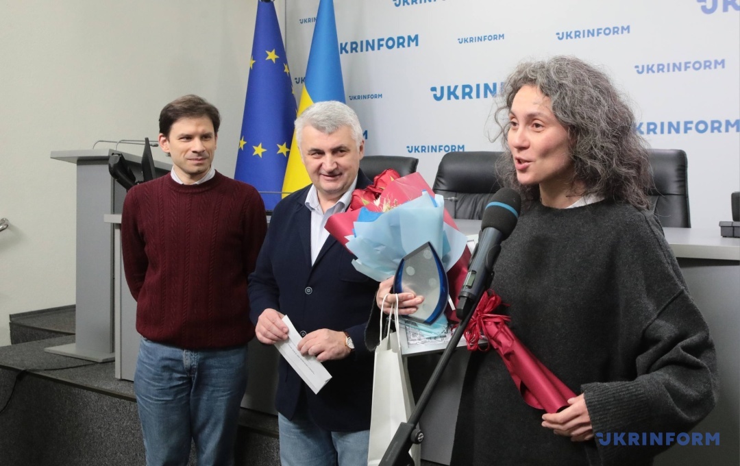 Кіноексперт Олександр Гусєв, Сергій Череватий і Дар’я Бассель.