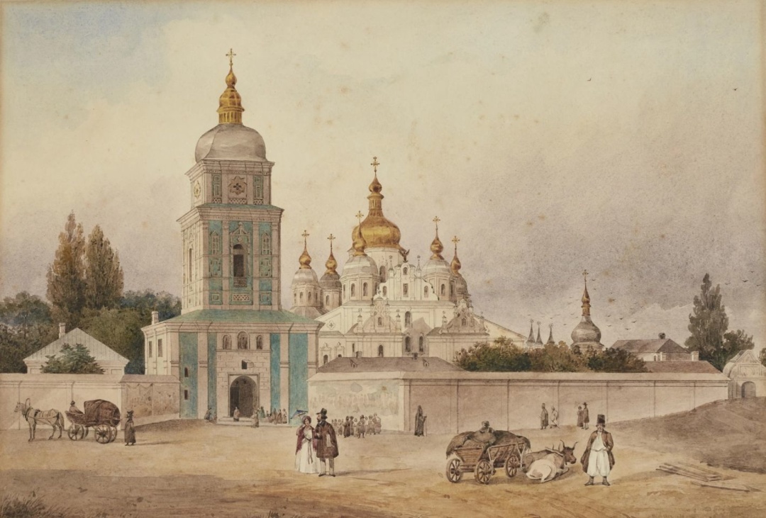 Михайлівський храм. Акварель невідомого художника