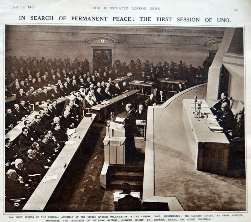 Під час першого засідання ГА ООН у Вестмінстері; січень 1946 р. Фото: mchw.live