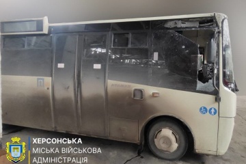 Russian troops drop explosives from drone on passenger bus in Kherson, injuring driver