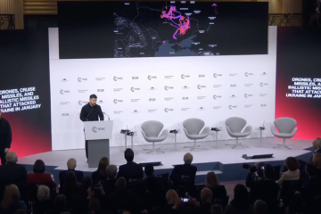 Zelensky in Munich demonstrates visualization of Russia's massive strike on Ukraine 
