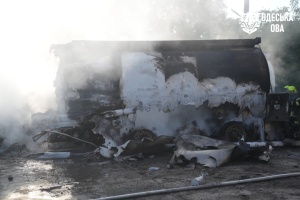 Russian forces strike enterprise in Odesa region, setting tanker trucks ablaze