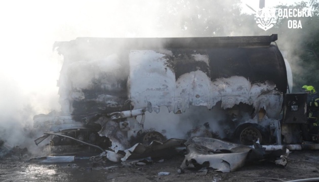 Russian forces strike enterprise in Odesa region, setting tanker trucks ablaze