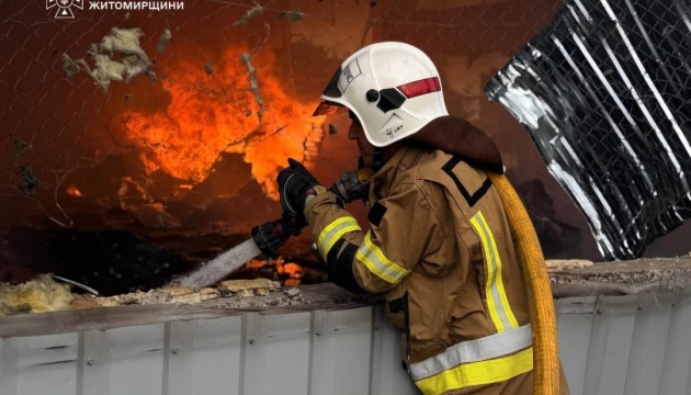 Fire at enterprise in Ukraine's Zhytomyr region extinguished after Russian attack